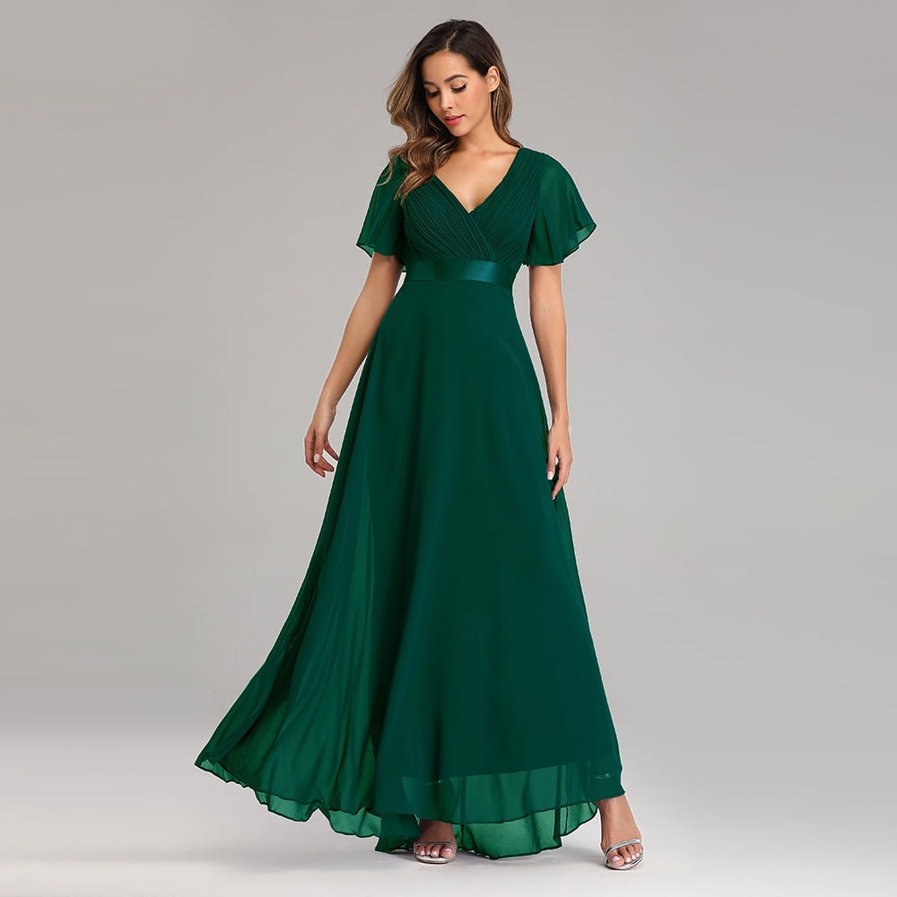white christmas dresses Vintage Chiffon V Neck Cap Sleeve Elegant A-Line Dress main image 0