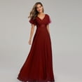thumbnail image 1 of Women's Classic Chiffon Short Sleeve Pleated V-Neck Floor Length Bridesmaid Dresses, 1 of 5