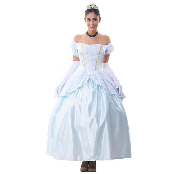 Women's Classic Cinderella Princess Costume with Petticoat, Sleeve, Choker and Crown