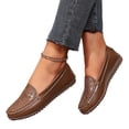 thumbnail image 1 of Women's Classic Comfort Leather Loafers Casual Slip-On Walking Flats Driving Boat Shoes Round Toe Lightweight Low Top Non Slip Cute Business Work Office Dress Shoes Brown 9.5, 1 of 6