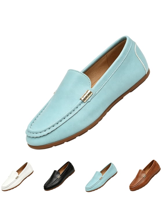 Women's Classic Comfort Leather Penny Loafers Casual Slip-Ons Lightweight Walking Flats Driving Mocs Boat Shoes,43