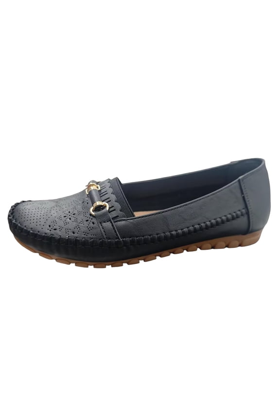 Women's Classic Comfortable Leather Penny Loafers Casual Slip On Lightweight Walking Flats Driving Moc Toe Boat Shoes Black Size 8