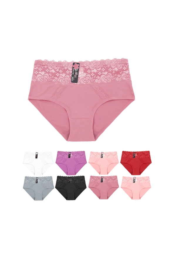 Women's Classic Cotton Blend Panties Lace Trimmed Elastic Waist Briefs 12 Pack (L)