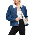 thumbnail image 1 of Women's Classic Cotton Faux Fur Lined Button Up Denim Jean Trucker Jacket (Dark Blue, L), 1 of 4