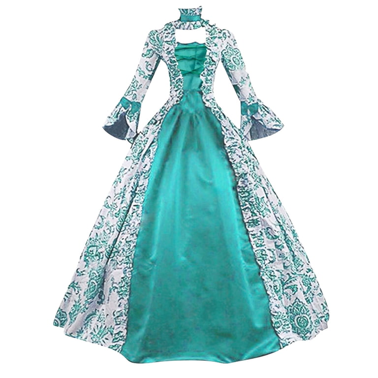 MKndvns Women's Classic Court Style Dress, Vintage Flare Sleeve Themed Party Gown, Size: 2XL, Green
