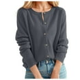 thumbnail image 1 of Women's Classic Crew Neck Button - Collar Cardigan Sweater - Polyester, Loose Fit, Suitable for Autumn and Winter, Machine Washable, 1 of 4