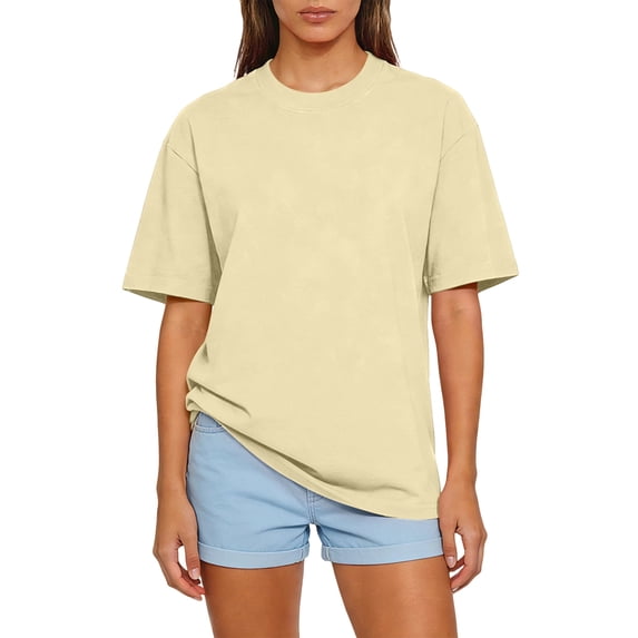 Women’s Classic Crew Neck Short Sleeve T Shirt Relaxed Fit Soft Cotton Basic Top for Everyday Wear Unisex Style Beige 2XL