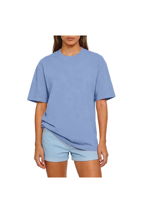 Women’s Classic Crew Neck Short Sleeve T Shirt Relaxed Fit Soft Cotton Basic Top for Everyday Wear Unisex Style Sky Blue XL