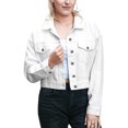 thumbnail image 1 of Women's Classic Crop Denim Jean Jacket Long Sleeve Button Down Basic&nbsp;Trucker Jackets, Off-White, Large, 1 of 6