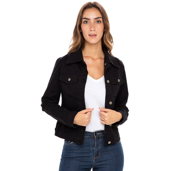 Women's Classic Denim Jacket– Button-Up, Long Sleeve, Casual Jean Coat with Chest Pockets Black L