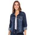 thumbnail image 1 of Women's Classic Denim Jacket– Button-Up, Long Sleeve, Casual Jean Coat with Chest Pockets Dark Blue XL, 1 of 6