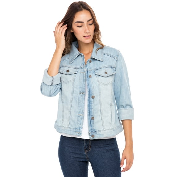 Women's Classic Denim Jacket– Button-Up, Long Sleeve, Casual Jean Coat with Chest Pockets Sky Blue L