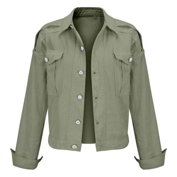 Women's Classic Denim Jacket Distressed Wash Long Sleeve Casual Overshirt with Pockets