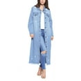 thumbnail image 1 of Women's Classic Distressed Cotton Denim Button Up Oversized Long Jean Jacket (Light Blue, M), 1 of 5