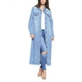 thumbnail image 1 of Women's Classic Distressed Cotton Denim Button Up Oversized Long Jean Jacket (Light Blue, S), 1 of 5