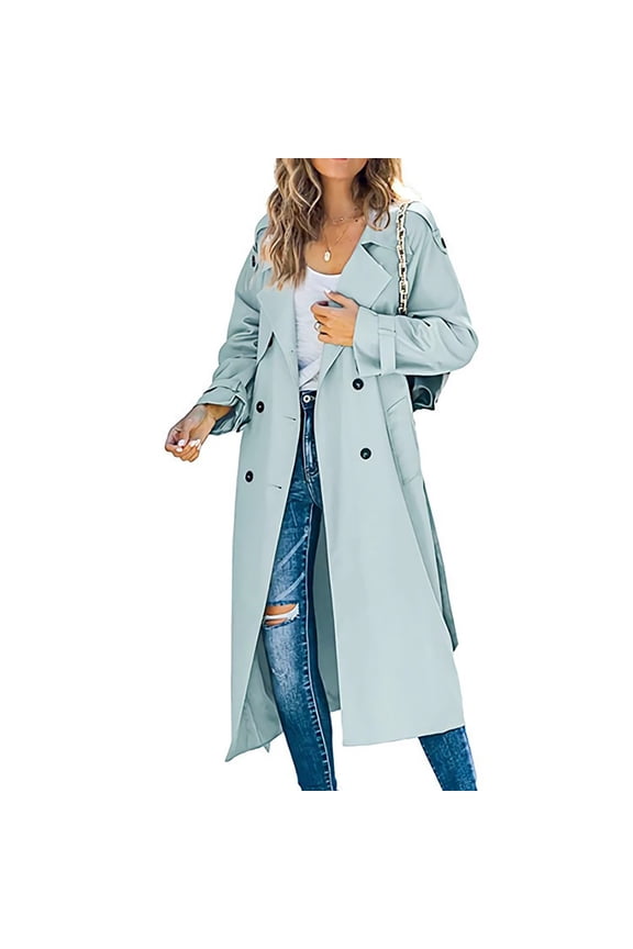 Women's Classic Double Breasted Trench Coat, Knee Length Lapel Collar Overcoat, Slim Fit Belted Waist Jacket, Fall Winter Outerwear, Timeless Style Coat Green XXL