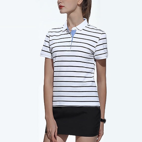 Women's Classic Fit 100% Cotton Soft Short Sleeve Stripe Polo Shirt