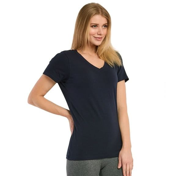 Women's Classic Fit Cotton V-Neck T-Shirt, 2 Pack L, Navy