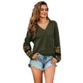 thumbnail image 1 of Women's Classic Fit Lightweight Long-Sleeve V-Neck Sweater With Leopard Print, 1 of 5