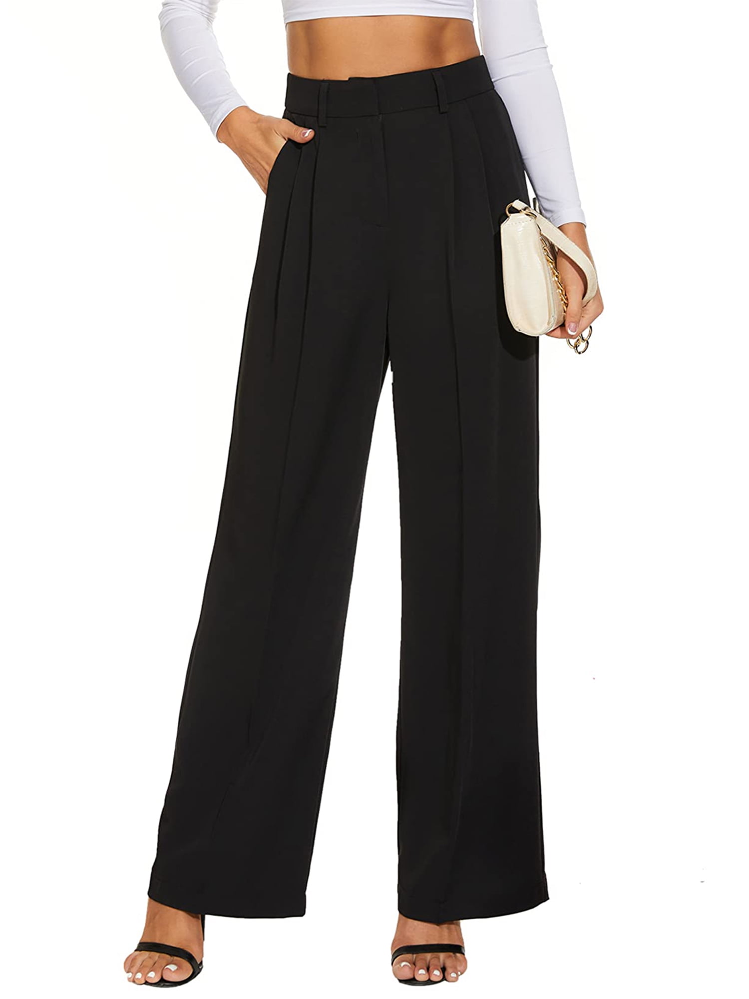 Women\'s Classic Fit Straight Leg Suit Pant Slim Fit Straight Pants Wide Leg  Trousers with Pockets