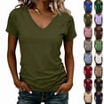 thumbnail image 1 of Women's Classic Fit T Shirts Short Sleeve V Neck Casual Tee Shirt Summer Tops Army Green M, 1 of 5