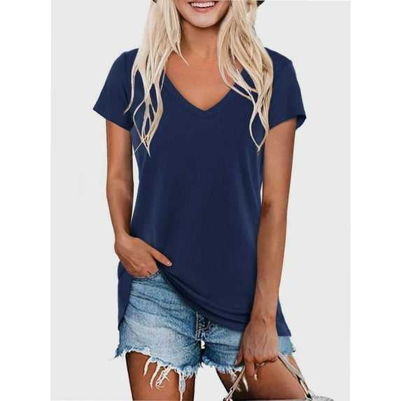 Women's Classic Fit T Shirts Short Sleeve V Neck Casual Tee Shirt Summer Tops