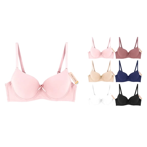 Women's Classic Gentle Push Up Padded Colorful Bow Bra Set Pack of 6 (Multicolor, 36B)