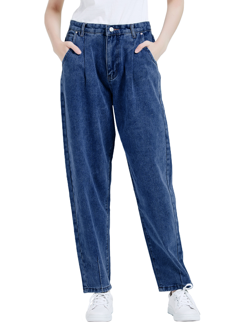 Women's Classic High Waisted Boyfriend Cropped Denim Jeans Loose Harem Pants - image 1 of 7