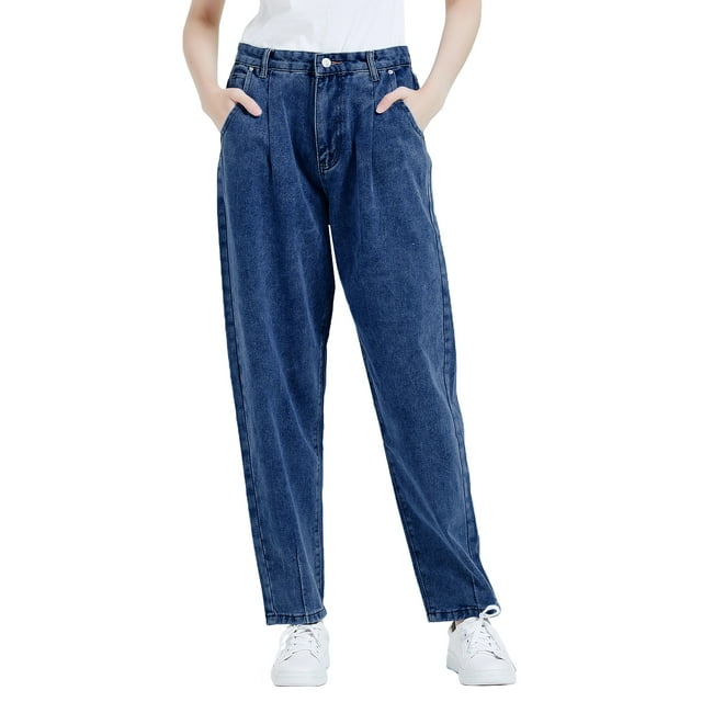 Women's Classic High Waisted Boyfriend Cropped Denim Jeans Loose Harem Pants