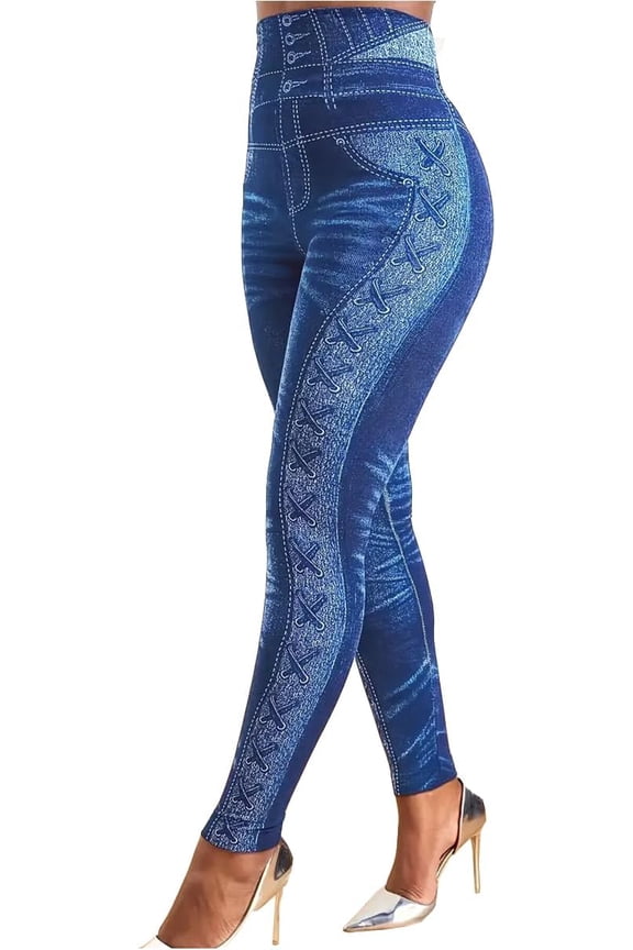 Women's Classic High-Waisted Jeans Irregular Print Tight Fashion Sexy Denim Pants
