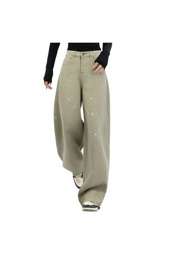 Women's Classic Jean High Waist Flared Jeans With Over Star Embellishments And Distressed Denim Patchwork Design Pants