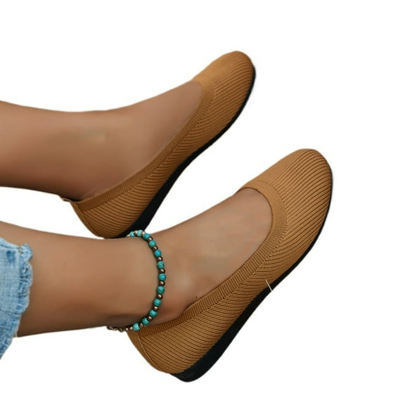 Women’s Classic Knit Ballet Flats – Breathable Slip-On Round Toe Casual Shoes, Soft Memory Foam Insole Lightweight Work Travel Loafers