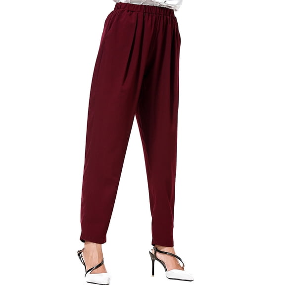 Women's Classic Knit Pants-Pull On Dressy Casual Slacks Elastic Waist,Tapered Leg,Side Seam Pockets