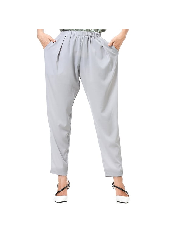 Women's Classic Knit Pants-Pull On Dressy Casual Slacks Elastic Waist,Tapered Leg,Side Seam Pockets