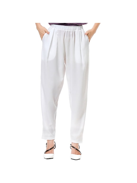 Women's Classic Knit Pants-Pull On Dressy Casual Slacks Elastic Waist,Tapered Leg,Side Seam Pockets