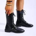 thumbnail image 1 of Women's Classic Lace Up Combat Mid Calf Boots Side Zipper Flat Low Heel Square Toe Smooth Faux Leather for Punk Style All Season Casual Outfits Black 41, 1 of 9