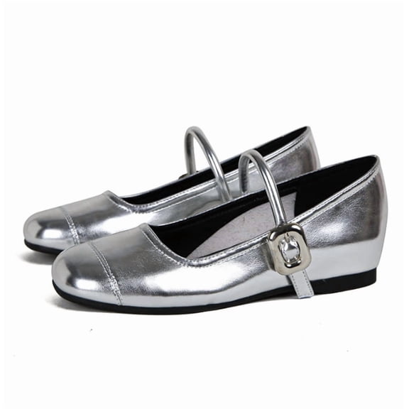 Women's Classic Leather Square Toe Flat Mary Jane Shoes Fashion Slip On Buckle Casual Ballet Shoes Comfortable Closed Toe Office Work Dress Shoes