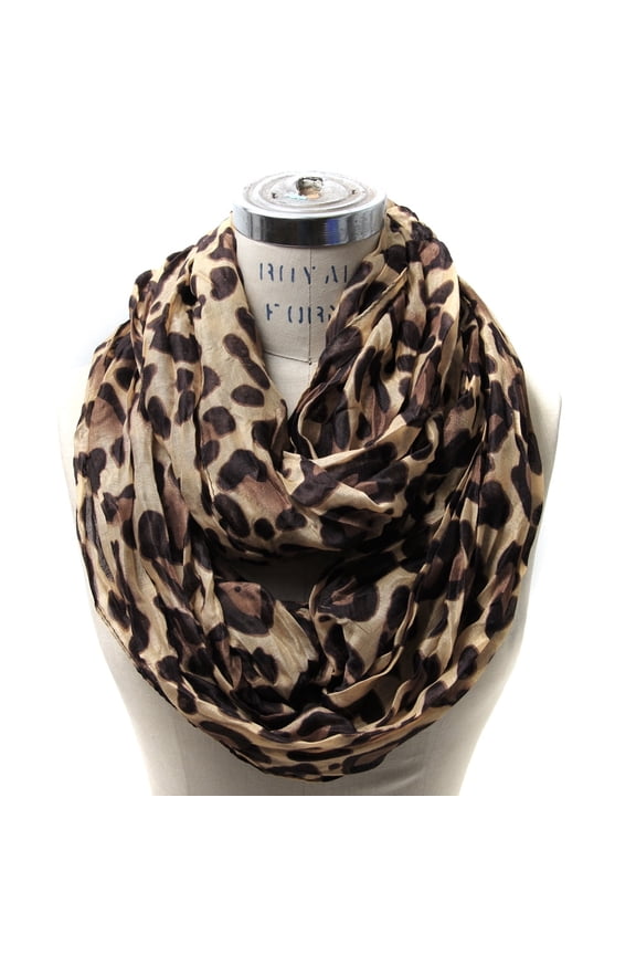 Women's Classic Leopard Print Infinity Scarf - Crinkled Texture, Thin Translucent 100% Polyester, Versatile Fashion Accessory for All Seasons