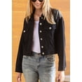 thumbnail image 1 of Women's Classic Long Sleeve Button Down Crop Denim Jean Jacket, Black, Large, 1 of 5