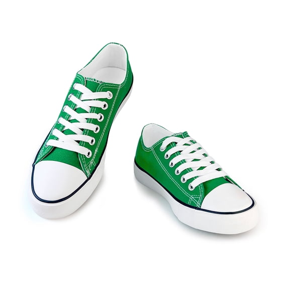 Women’s Classic Low‑Top Canvas Sneakers, Green, US 6, Lace‑Up Casual Walking Tennis Flats for Ladies