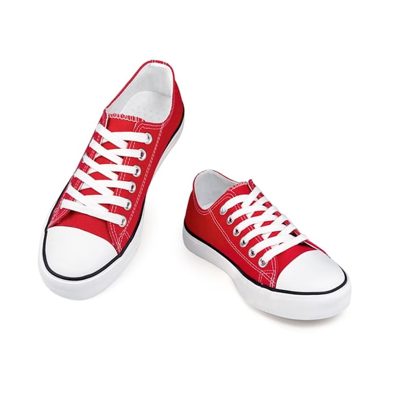 Women’s Classic Low‑Top Canvas Sneakers,Red , US 9, Lace‑Up Casual Walking Tennis Flats for Ladies
