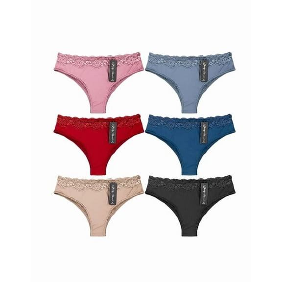 Women's Classic Microfiber Stretch Colorful Lace Detail Bikini Briefs 12 Pack (XL)