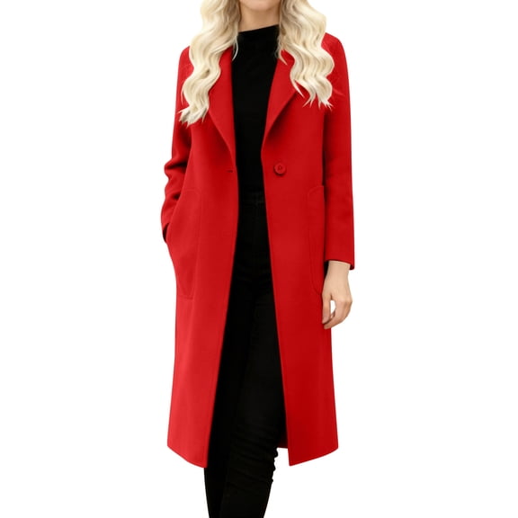 Women's Classic Mid-Length Trench Overcoat Winter Casual Long Blend Wool Coat For Daily Outings With Pockets