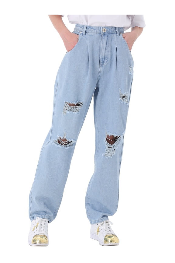 Women's Classic Mid Rise Boyfriend Cropped Denim Jeans Loose Harem Pants