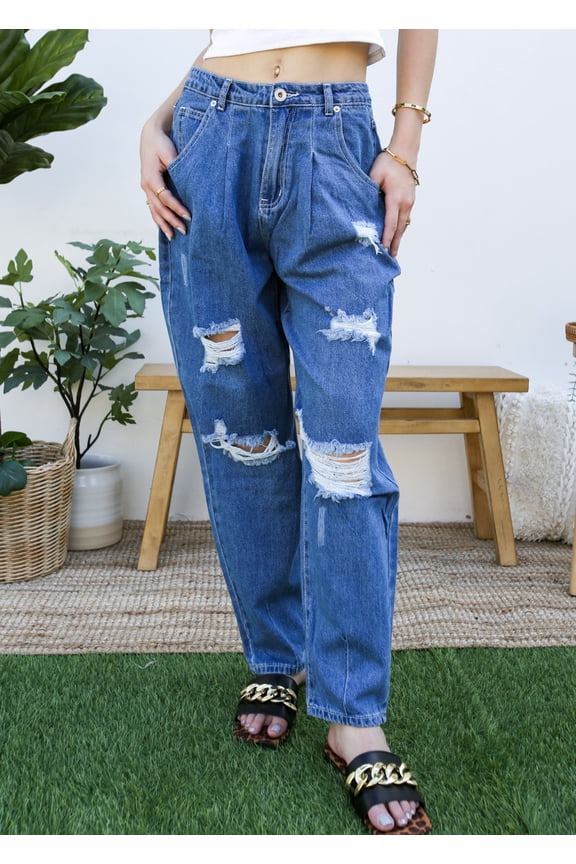 Women's Classic Mid Rise Boyfriend Cropped Denim Jeans Loose Harem Pants