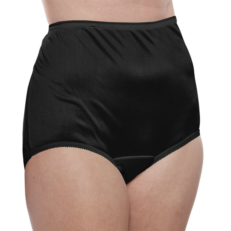 Women's Classic, Nylon, Full Coverage Brief Panty by Teri Lingerie Black 4  Pack