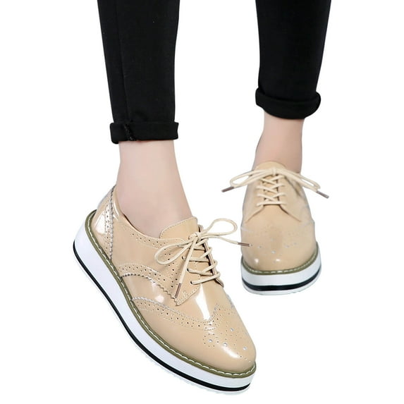Women's Classic Oxfords Lace-up Shoes Platform Leather Business Formal Dress Shoes Square Toe Walking Shoes