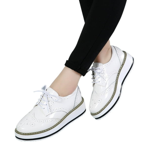 Women's Classic Oxfords Lace-up Shoes Platform Leather Business Formal Dress Shoes Square Toe Walking Shoes