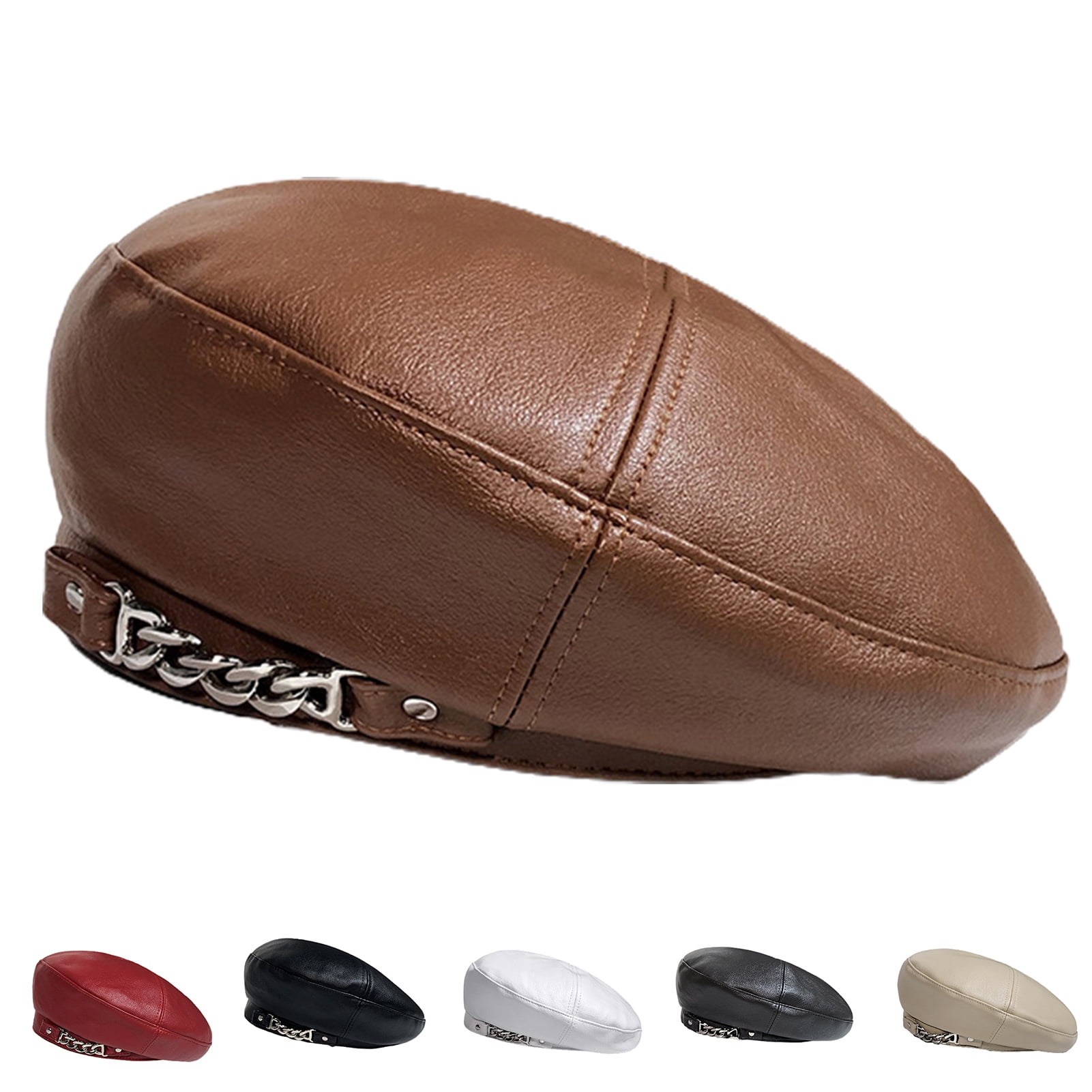 7798 Women\'s Classic Pu Leather French Beret Hat Retro Beanie Hat Adjustable Women main image 3