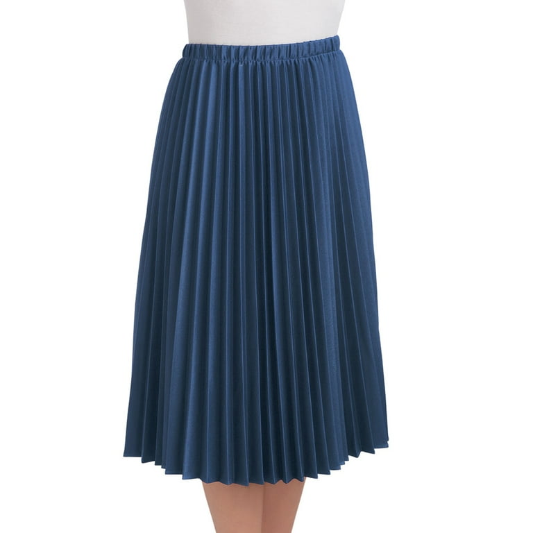 Women s Classic Pleated Mid Length Jersey Knit Midi Skirt with Comfortable Elastic Waistband Navy Xx Large Made in The USA Walmart